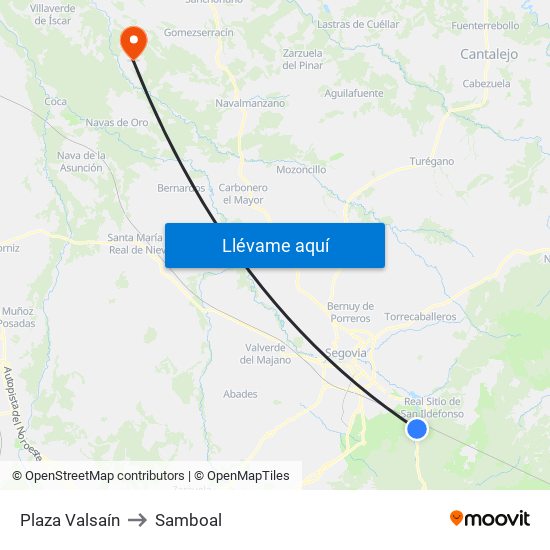 Plaza Valsaín to Samboal map