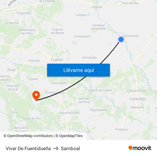 Vivar De Fuentidueña to Samboal map