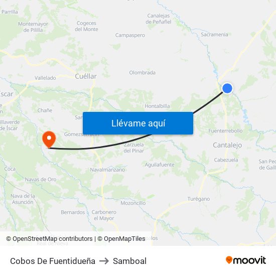 Cobos De Fuentidueña to Samboal map