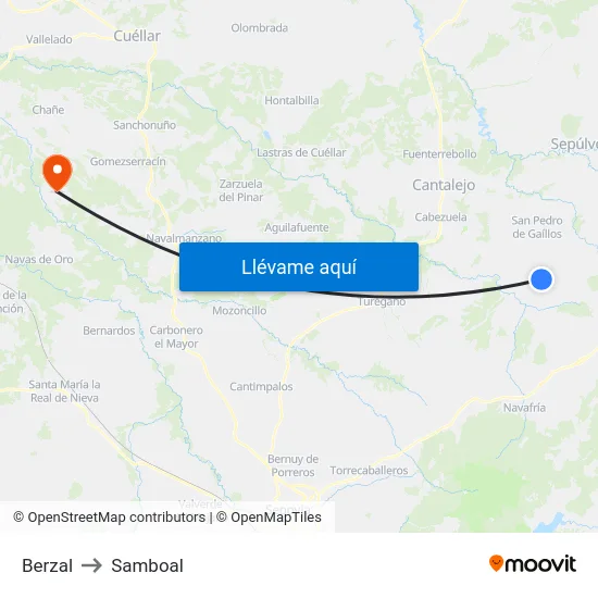 Berzal to Samboal map