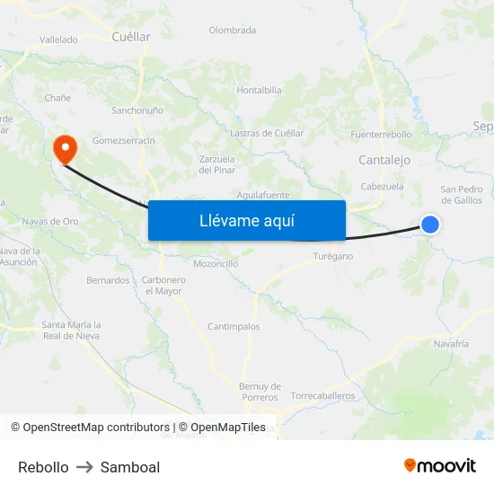 Rebollo to Samboal map
