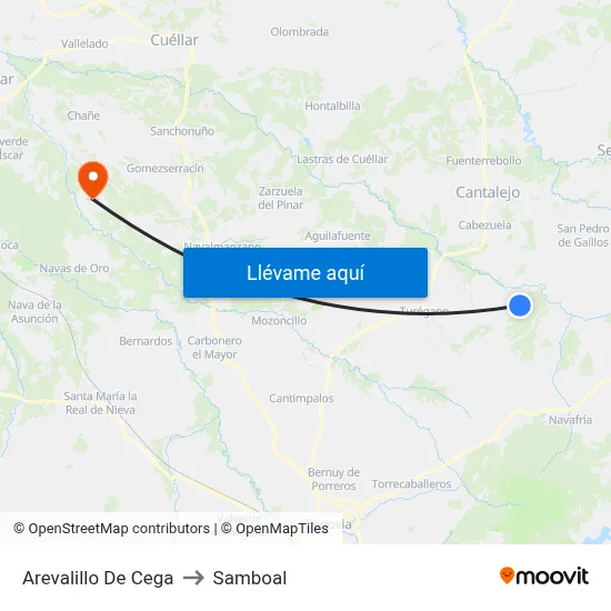 Arevalillo De Cega to Samboal map
