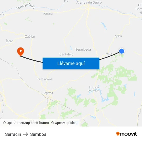 Serracín to Samboal map