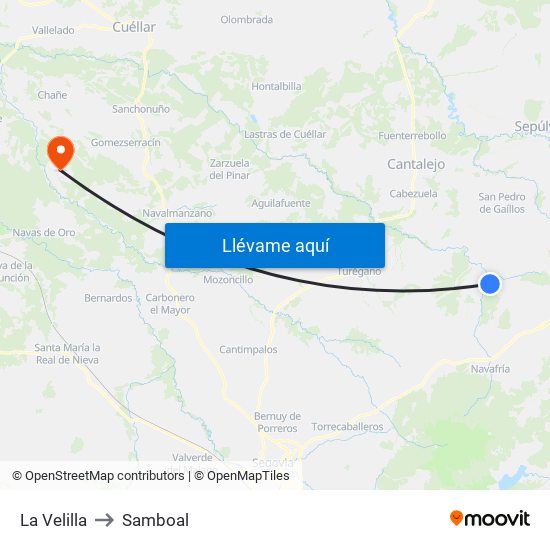 La Velilla to Samboal map