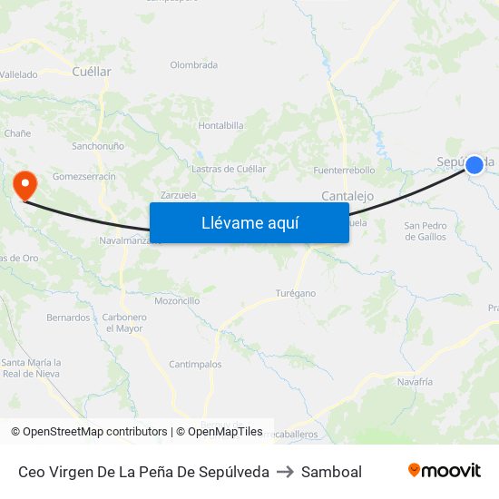 Ceo Virgen De La Peña De Sepúlveda to Samboal map