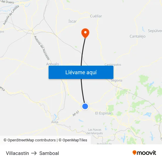 Villacastín to Samboal map