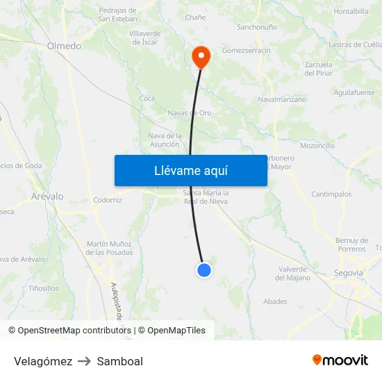 Velagómez to Samboal map