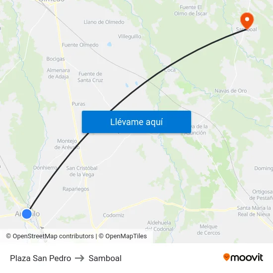 Plaza San Pedro to Samboal map