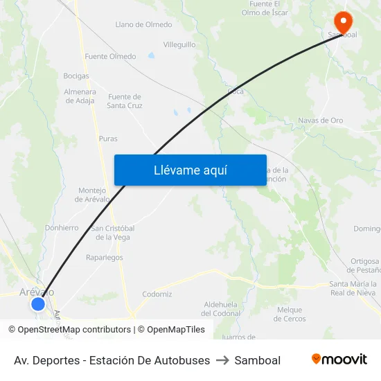 Av. Deportes - Estación De Autobuses to Samboal map
