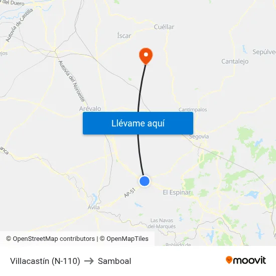 Villacastín (N-110) to Samboal map