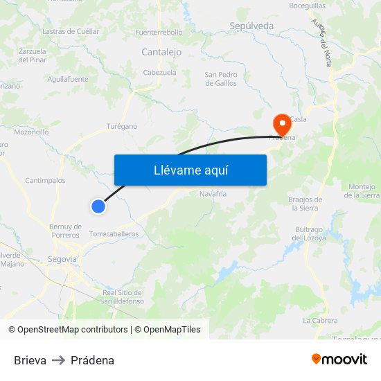 Brieva to Prádena map