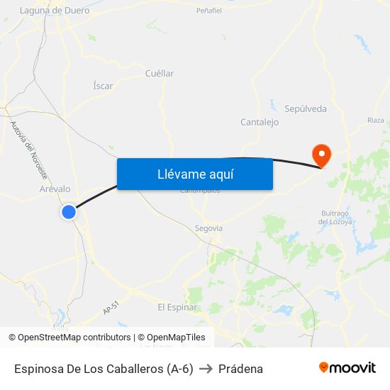 Espinosa De Los Caballeros (A-6) to Prádena map