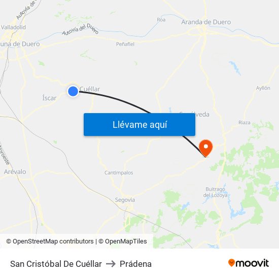 San Cristóbal De Cuéllar to Prádena map