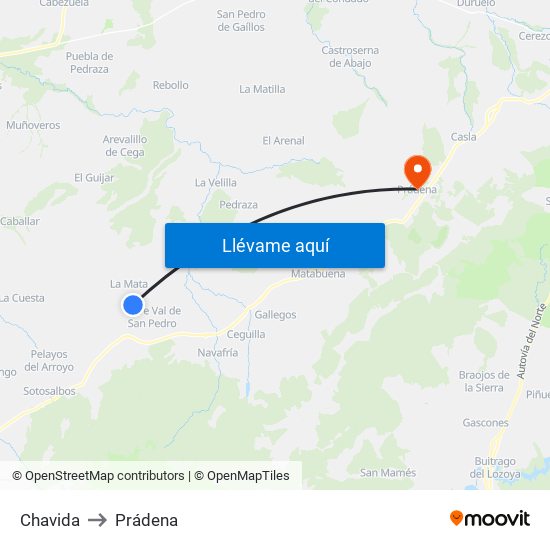 Chavida to Prádena map