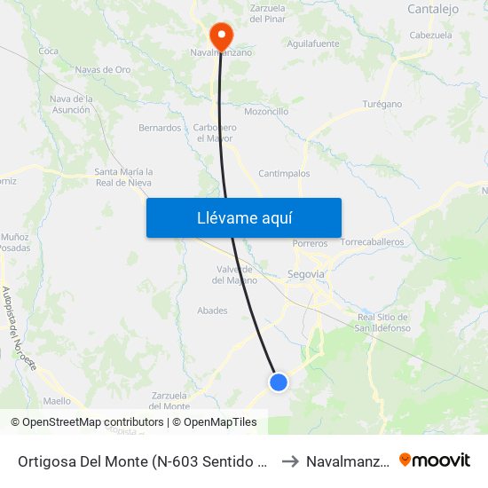 Ortigosa Del Monte (N-603 Sentido Madrid) to Navalmanzano map