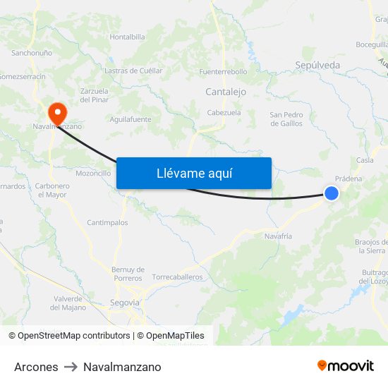 Arcones to Navalmanzano map