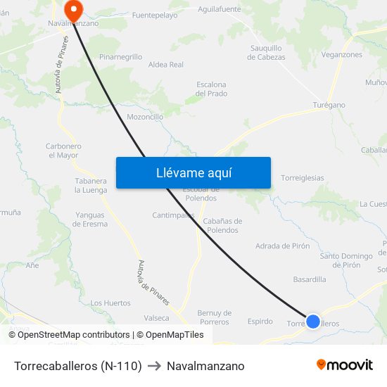 Torrecaballeros (N-110) to Navalmanzano map