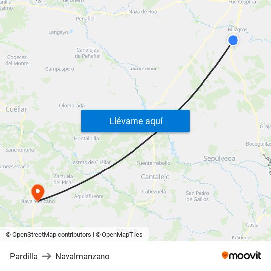 Pardilla to Navalmanzano map