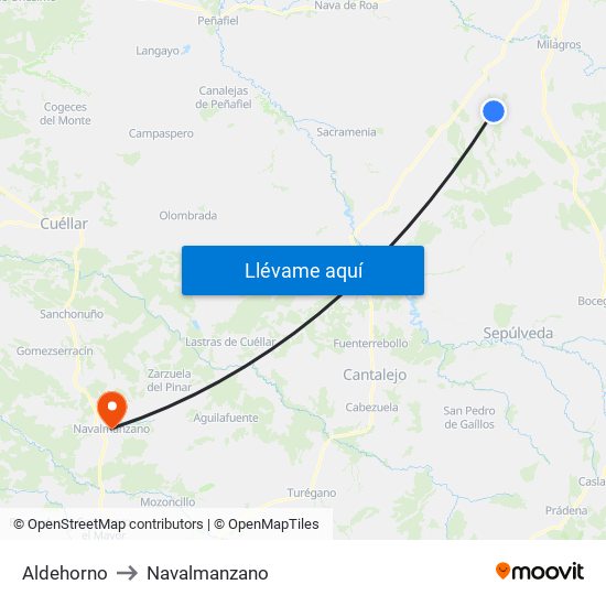 Aldehorno to Navalmanzano map