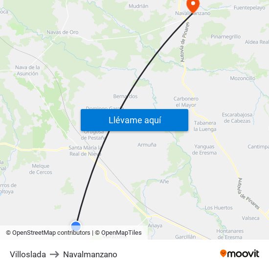 Villoslada to Navalmanzano map
