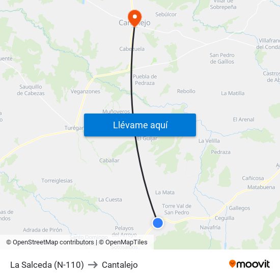 La Salceda (N-110) to Cantalejo map