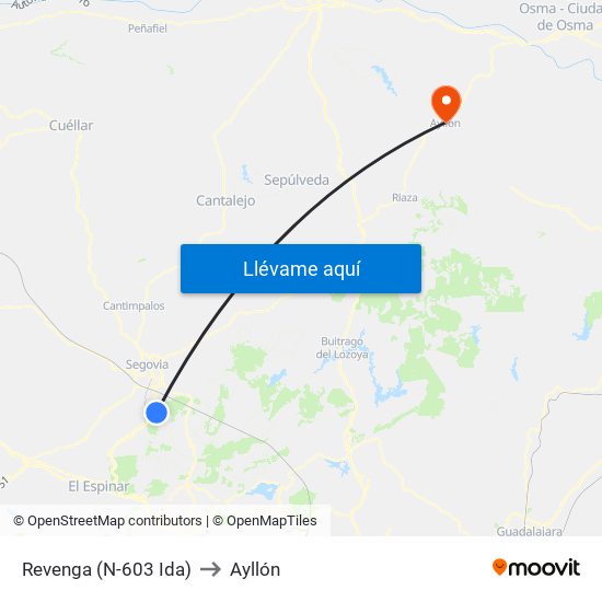 Revenga (N-603 Ida) to Ayllón map