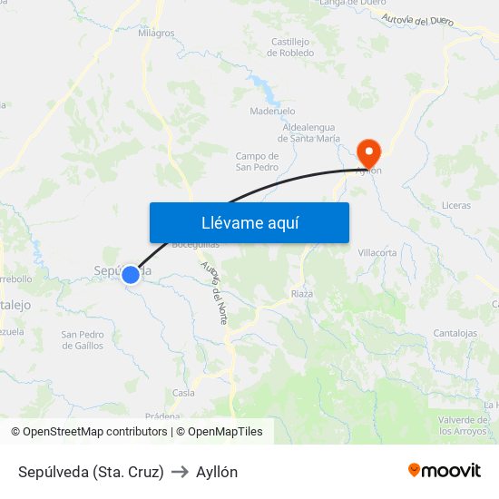 Sepúlveda (Sta. Cruz) to Ayllón map