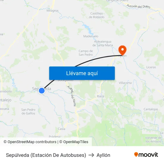 Sepúlveda (Estación De Autobuses) to Ayllón map