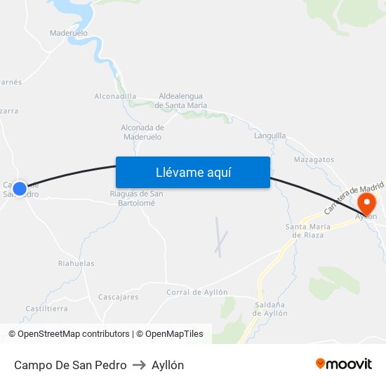 Campo De San Pedro to Ayllón map