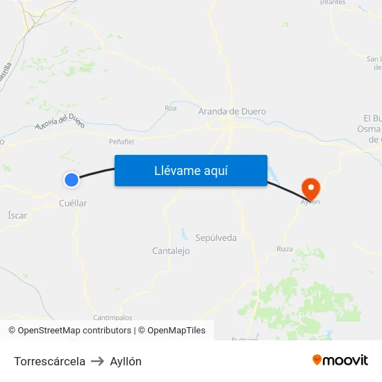 Torrescárcela to Ayllón map