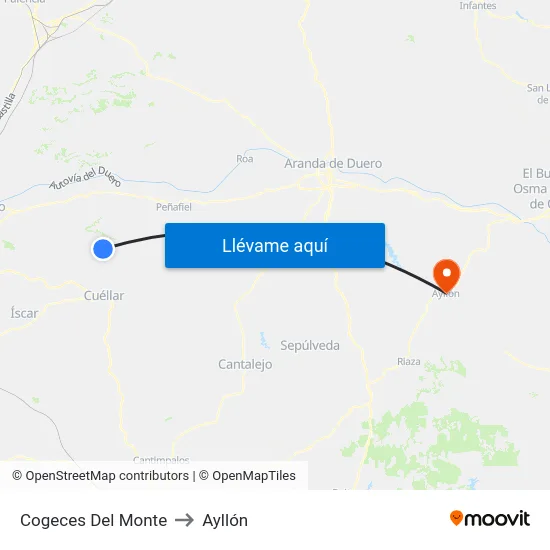 Cogeces Del Monte to Ayllón map