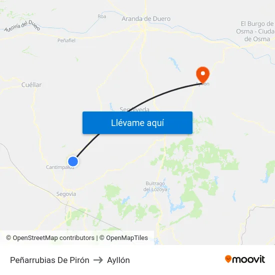 Peñarrubias De Pirón to Ayllón map