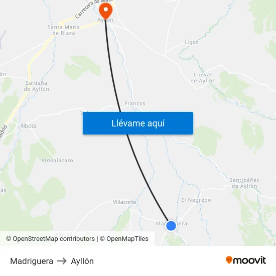Madriguera to Ayllón map