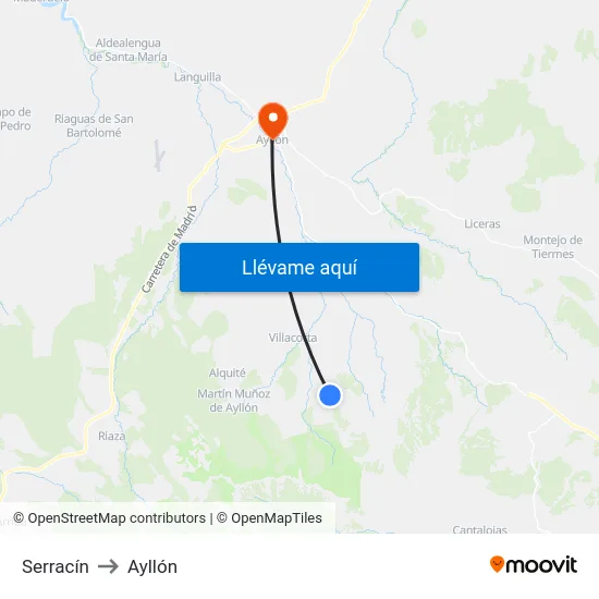 Serracín to Ayllón map