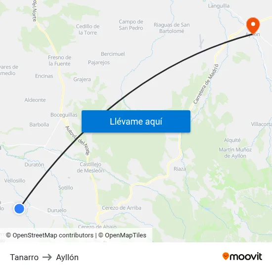 Tanarro to Ayllón map
