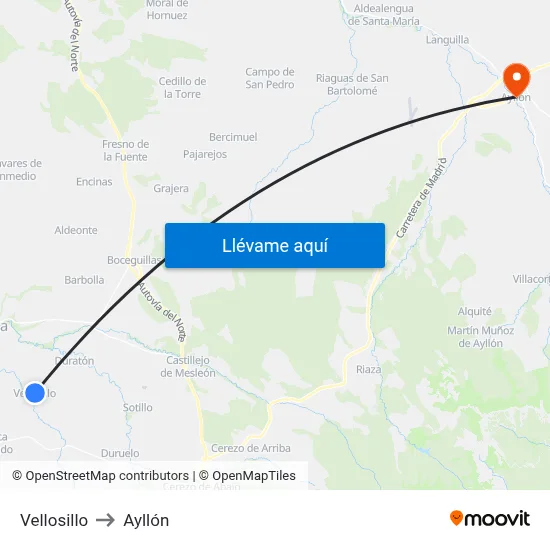 Vellosillo to Ayllón map