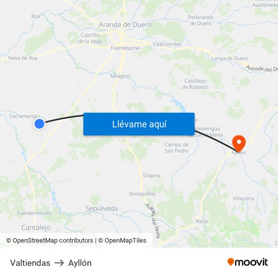 Valtiendas to Ayllón map