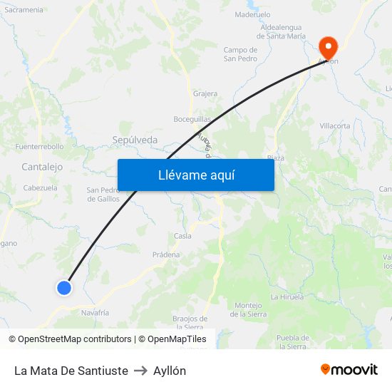 La Mata De Santiuste to Ayllón map