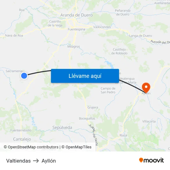 Valtiendas to Ayllón map