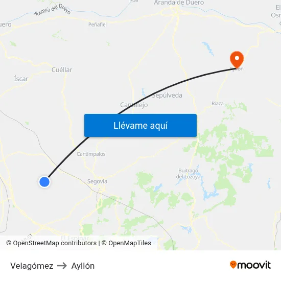 Velagómez to Ayllón map