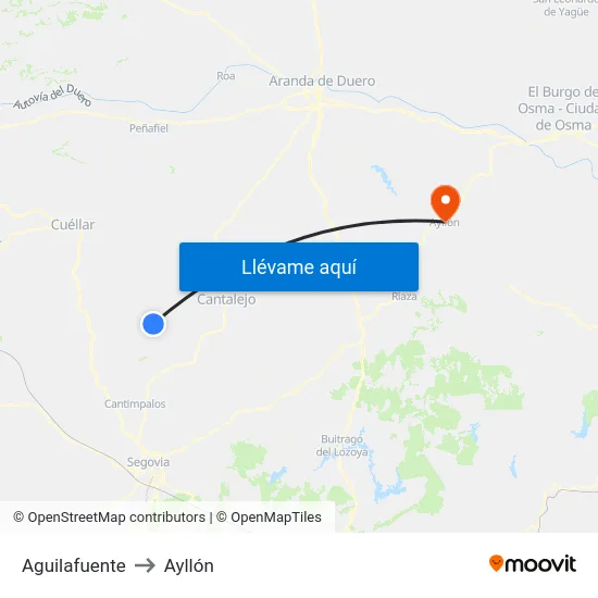 Aguilafuente to Ayllón map
