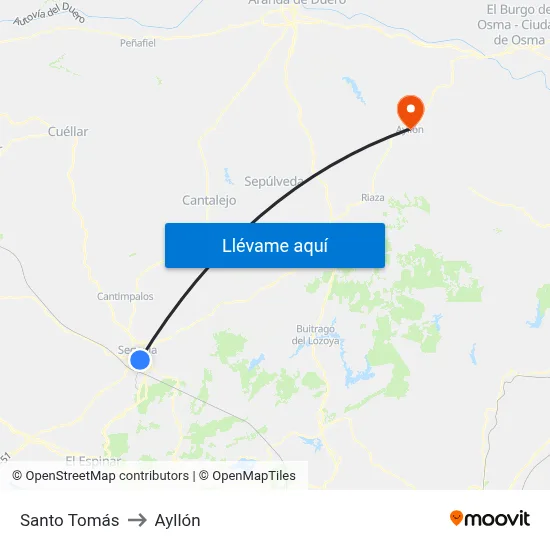 Santo Tomás to Ayllón map