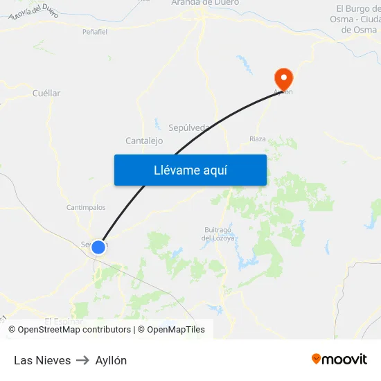 Las Nieves to Ayllón map