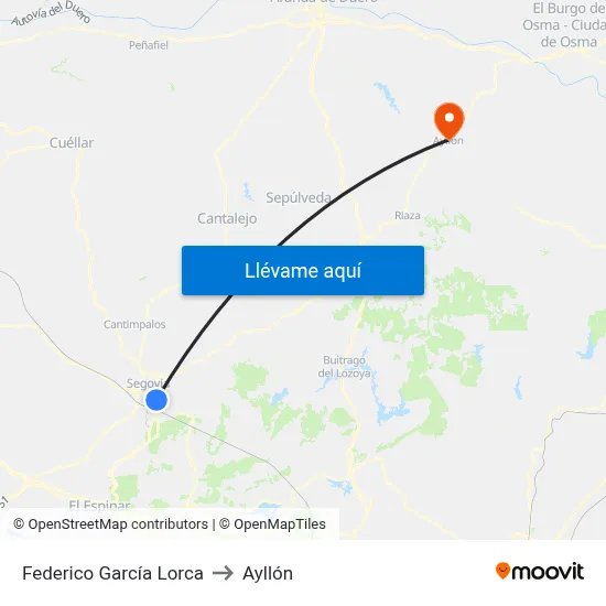 Federico García Lorca to Ayllón map