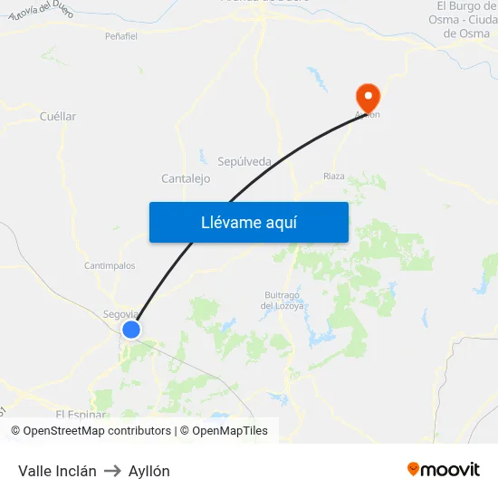 Valle Inclán to Ayllón map