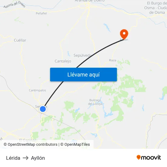 Lérida to Ayllón map