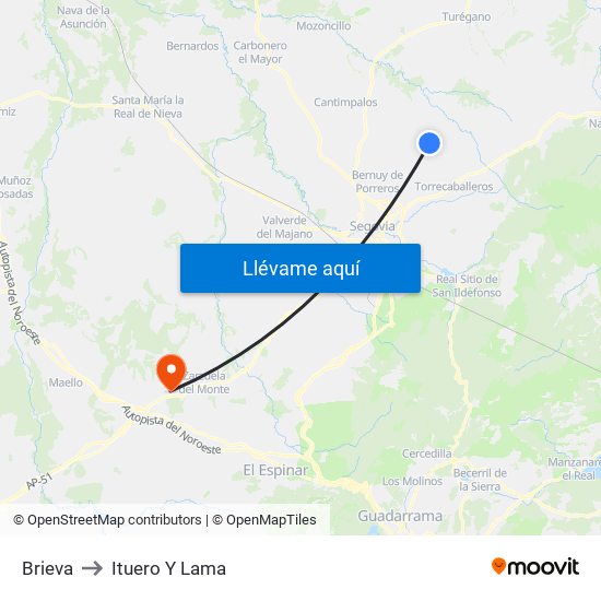 Brieva to Ituero Y Lama map