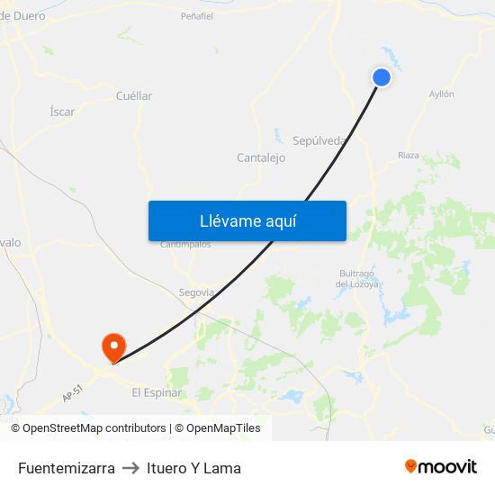 Fuentemizarra to Ituero Y Lama map