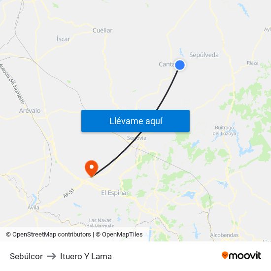 Sebúlcor to Ituero Y Lama map