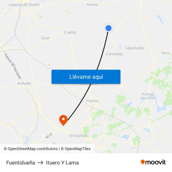 Fuentidueña to Ituero Y Lama map